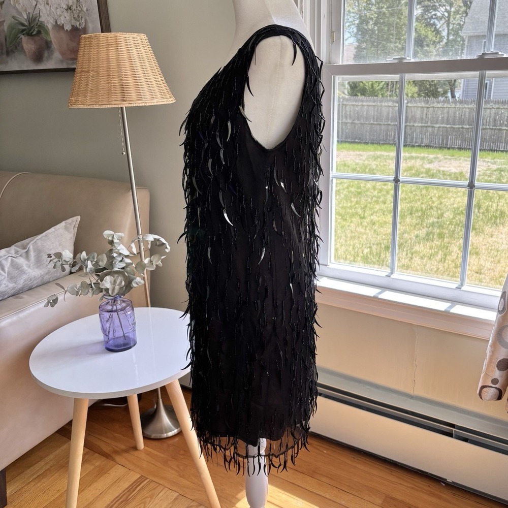 Vintage Vivienne Tam Beaded Paillette Fringe Dress Black Size 2 Flapper Art Deco - Picture 5 of 16